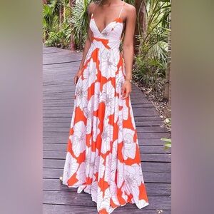 Orange and White Floral Maxi Dress